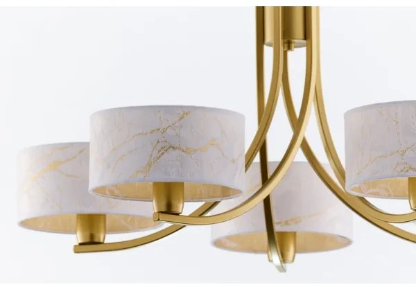 Jupiter 2097 - Candelabru suspendat pe lanț ARTHUR 5xE27/15W/230V alb/auriu/decor marmură