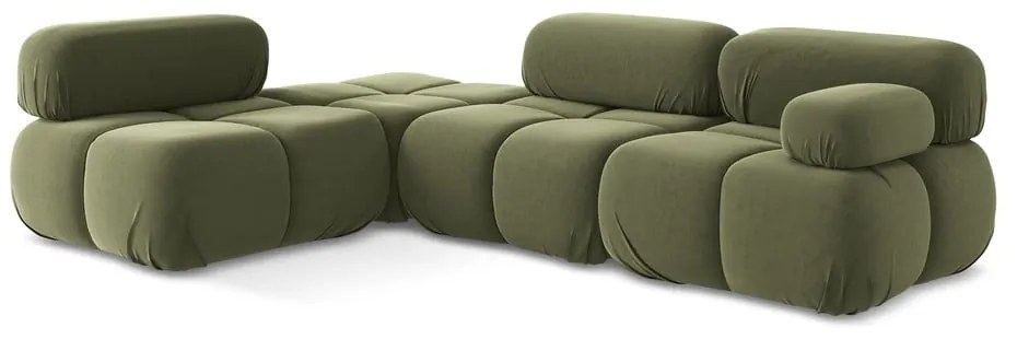 Colțar modular verde deschis cu tapițerie din catifea (cu colț pe partea stângă) Lokua – Makamii