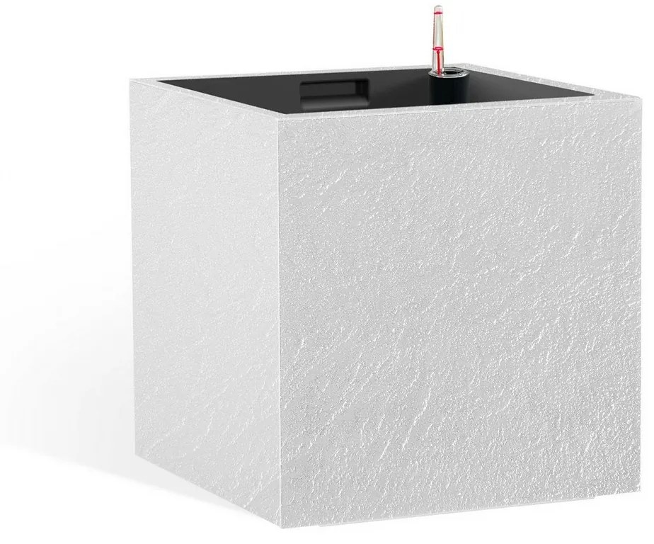 Ghiveci cu auto-udare Flower Lover CubicoStone alb, 27 cm, 27 cm