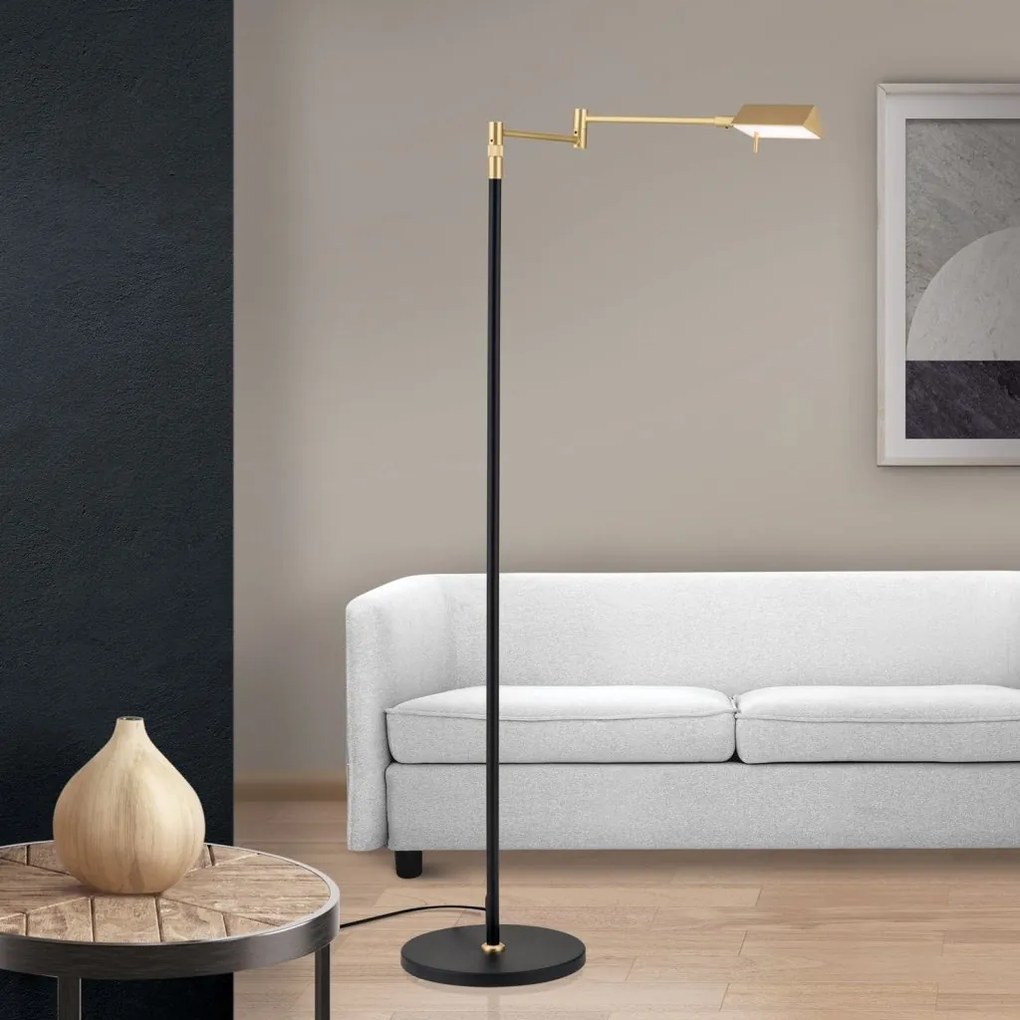 Lampadar LED cu brat ajustabil BOSTON negru/alama