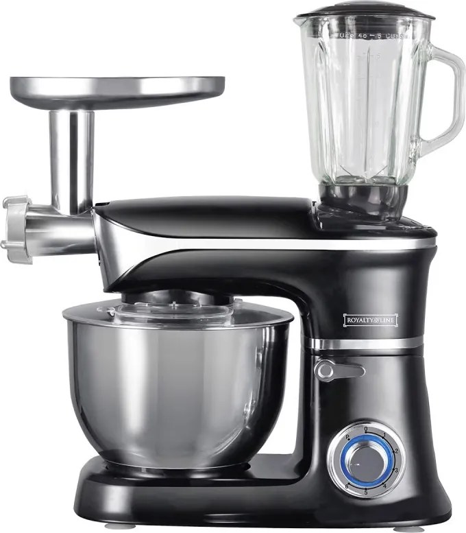 La mâna a doua: Robot de bucatarie 3in1 Royalty Line RL-PKM1900, 7BG, 1900W, 6.5 Litri, Blender, Mixer Planetar, Tocator, Negru