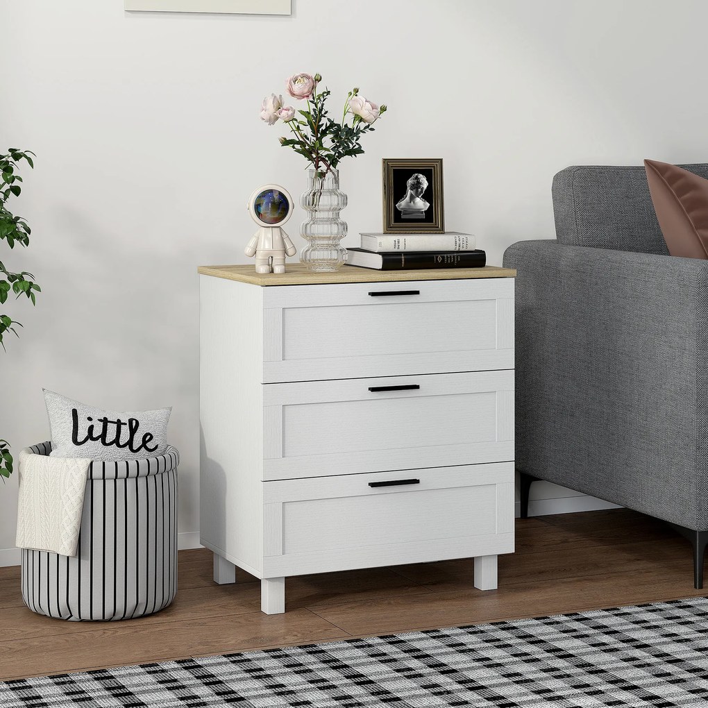 HOMCOM Comodă Modernă cu 3 Sertare 60x38x71 cm Albă și Culoare Lemn | Aosom Romania