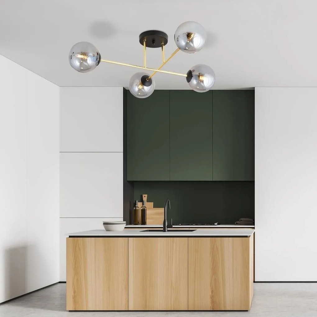 Plafoniera 4L design modern Magnum negru, auriu, grafit