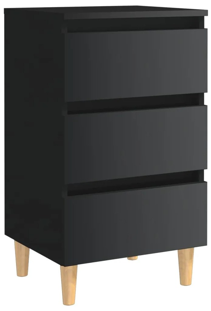805901 vidaXL Noptieră cu picioare lemn masiv, negru extralucios, 40x35x69 cm