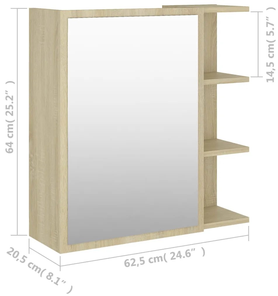 Dulap baie cu oglinda, stejar Sonoma, 62,5x20,5x64 cm PAL Stejar sonoma