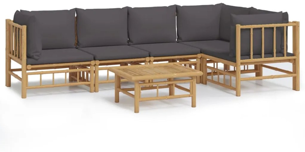 3155233 vidaXL Set mobilier de grădină cu perne gri închis, 6 piese, bambus