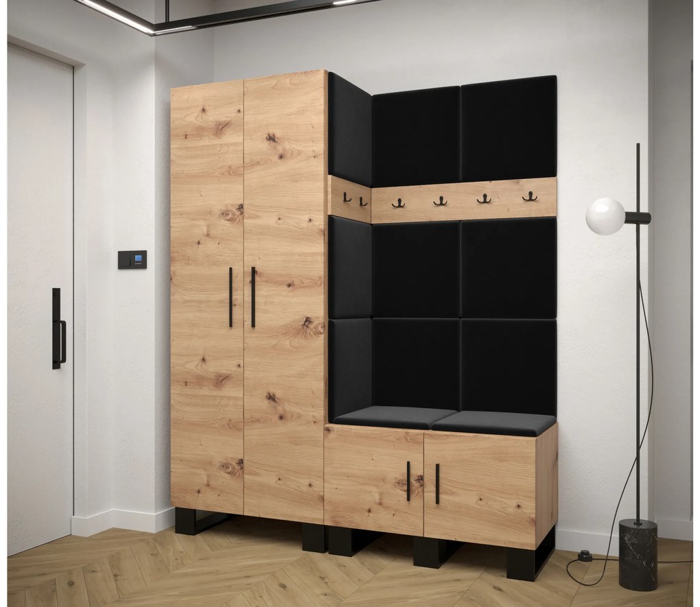 Set mobilier pentru hol Amanda 2 (Stejar artisan + Negru). 1085870