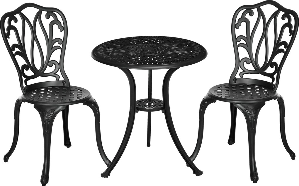 Outsunny Set de Grădină Exterior, Masă Rotundă și Scaune din Aluminiu, Masă de Bistrou cu Orificiu pentru Umbrelă, Mobilier pentru Terasă, Grădini, Verande, Balcoane, Lângă Piscină – Negru | Aosom Romania