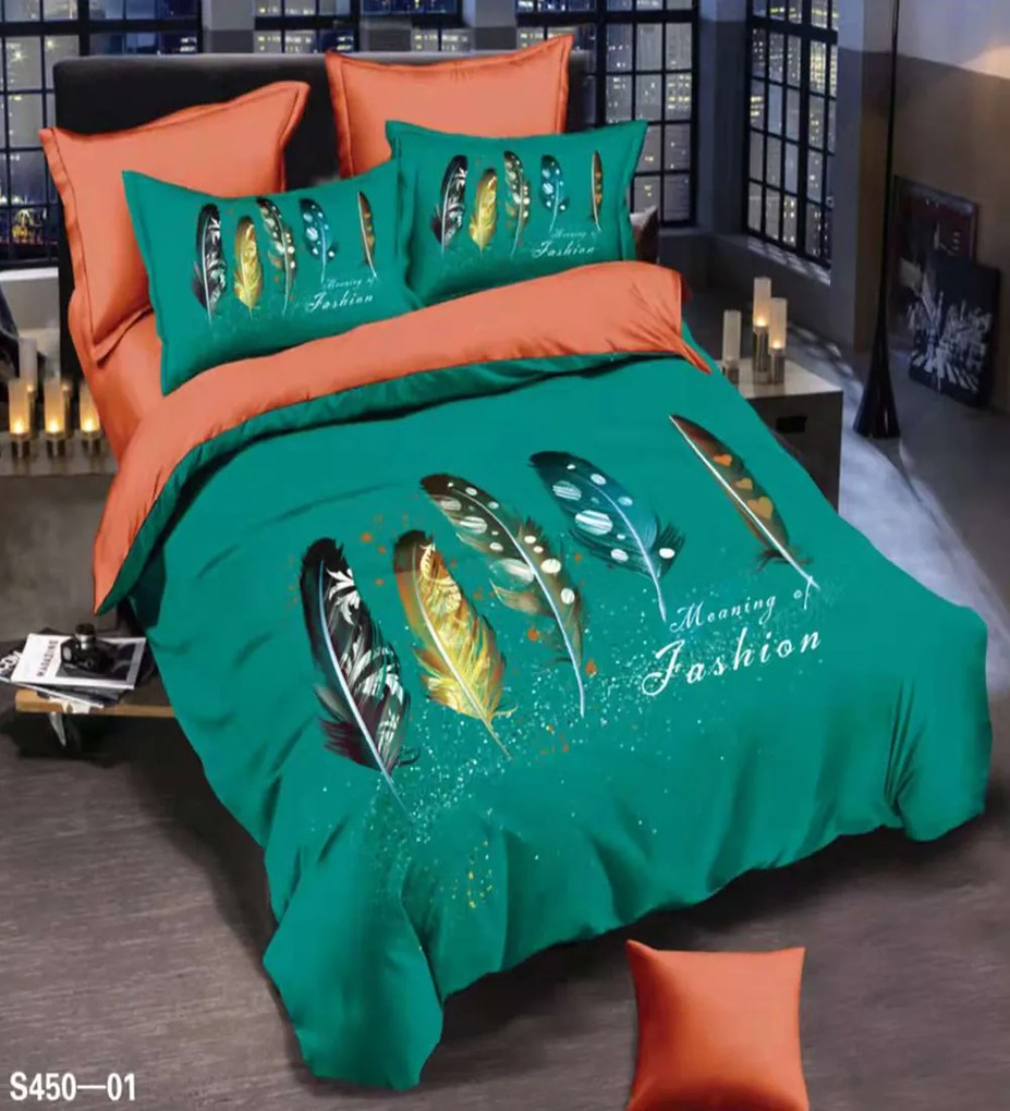 Lenjerie de pat din catifea, pat 2 persoane, 6 piese, verde, S450-01