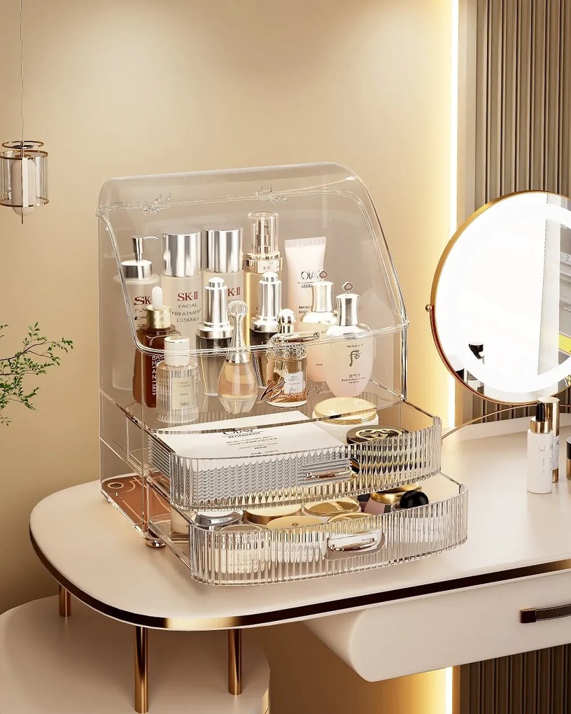 Organizator cosmetic, depozitare compartimentata, cu sertare, Negru