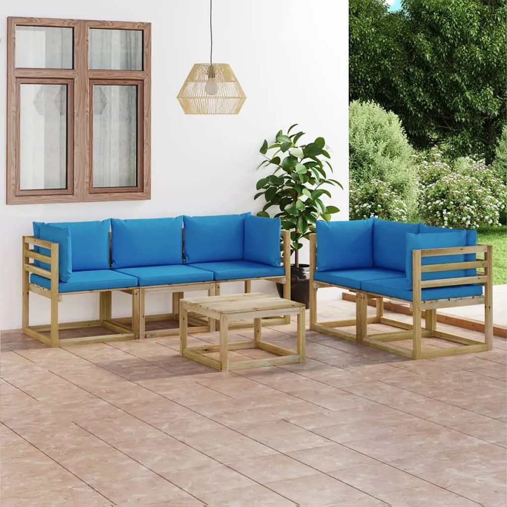 3065065 vidaXL Set mobilier de grădină cu perne albastru deschis, 6 piese