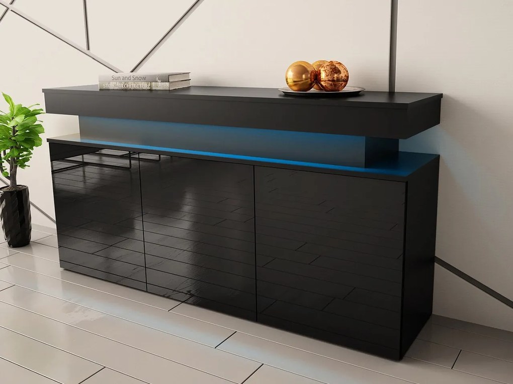 Dulap Lesteralo 3D 160 (Negru + lucios negru) (cu iluminat LED). 1105937