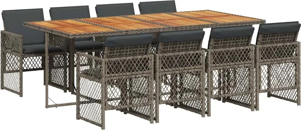 vidaXL Set mobilier grădină cu perne, 9 piese, gri, poliratan