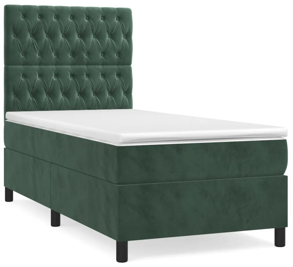 Pat box spring cu saltea, verde inchis, 80x200 cm, catifea Verde inchis, 80 x 200 cm, Design cu nasturi