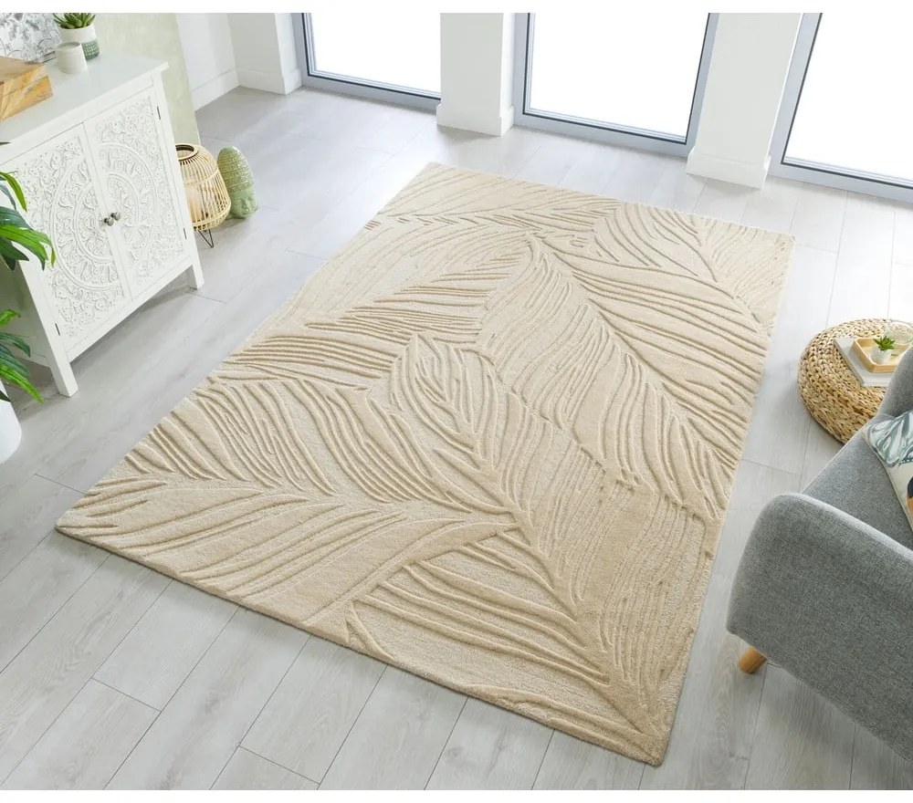 Covor din lână Flair Rugs Lino Leaf, 160 x 230 cm, bej