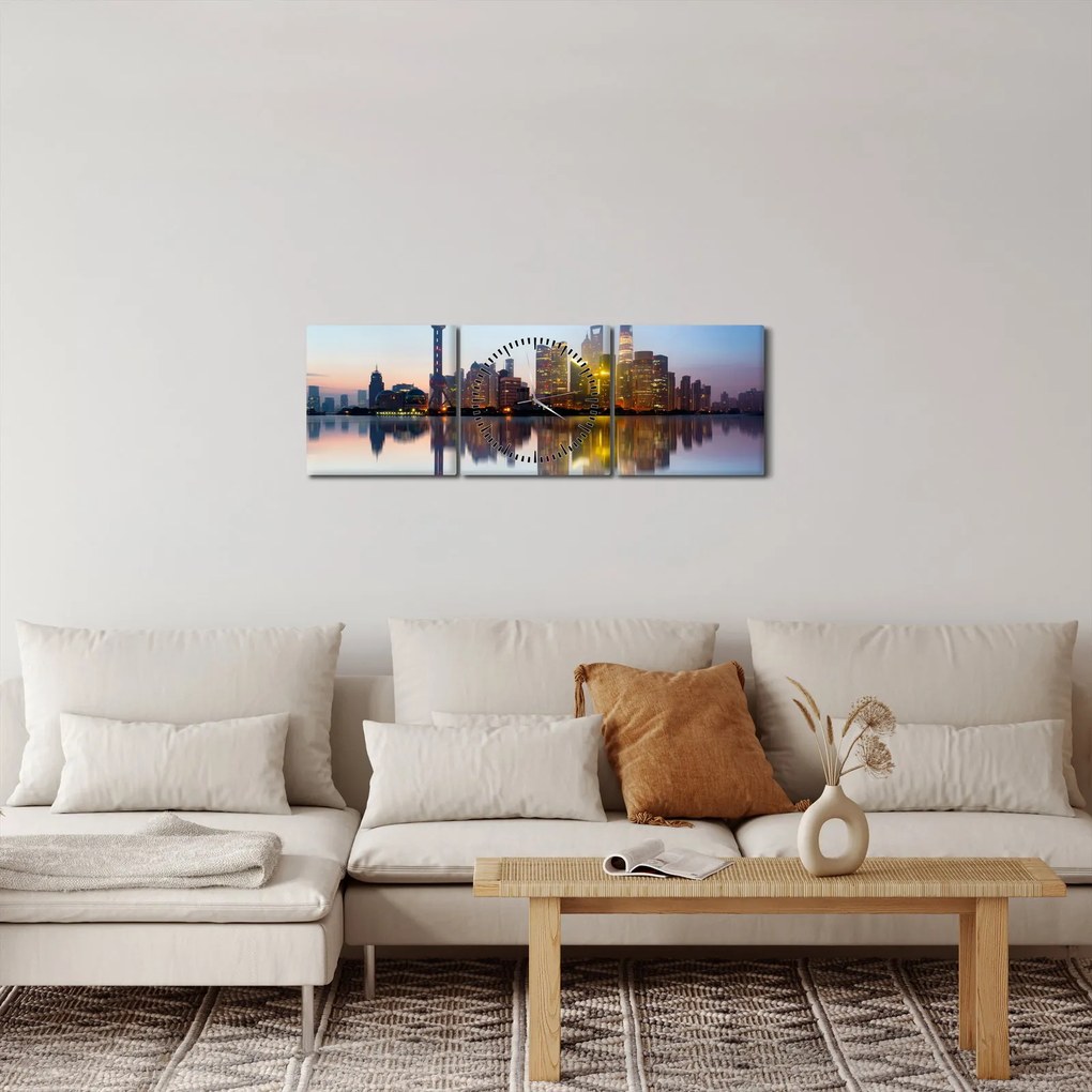 Tablou - Cerului dimineții deasupra Shanghaiului (cu ceas) (90x30 cm)
