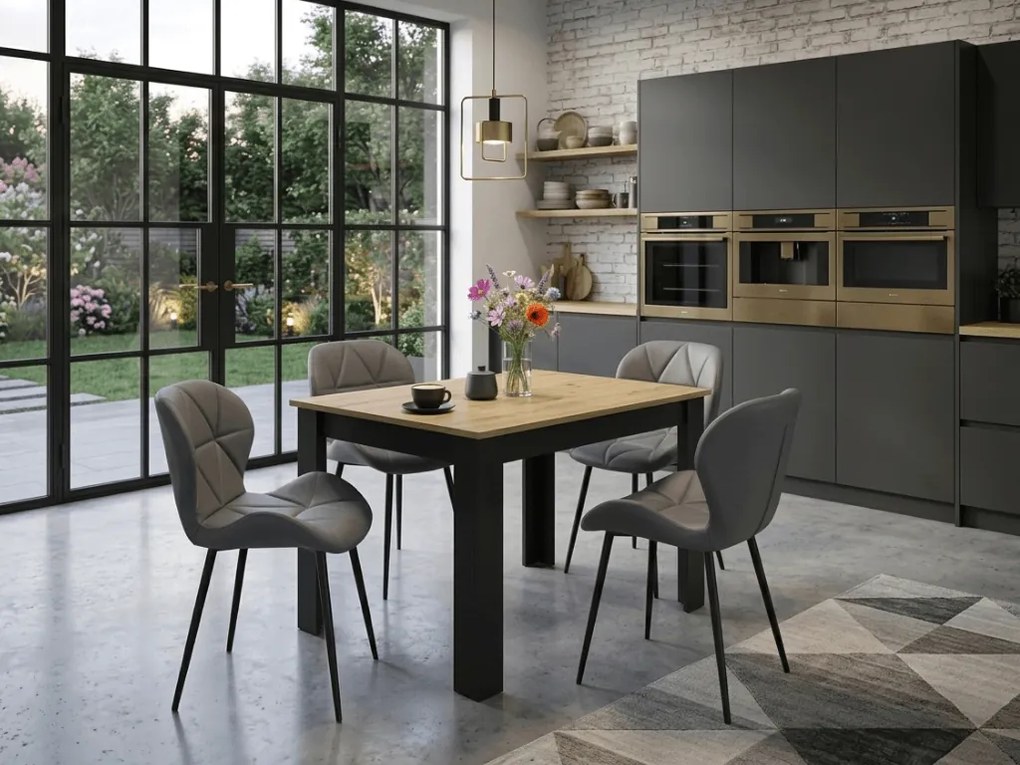 OFERTA Scaun de dining MANGO din piele ecologica cu picioare negre, gri clasa a II-a