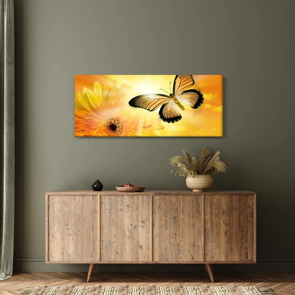 Tablou - Fluture galben cu flori (120x50 cm)
