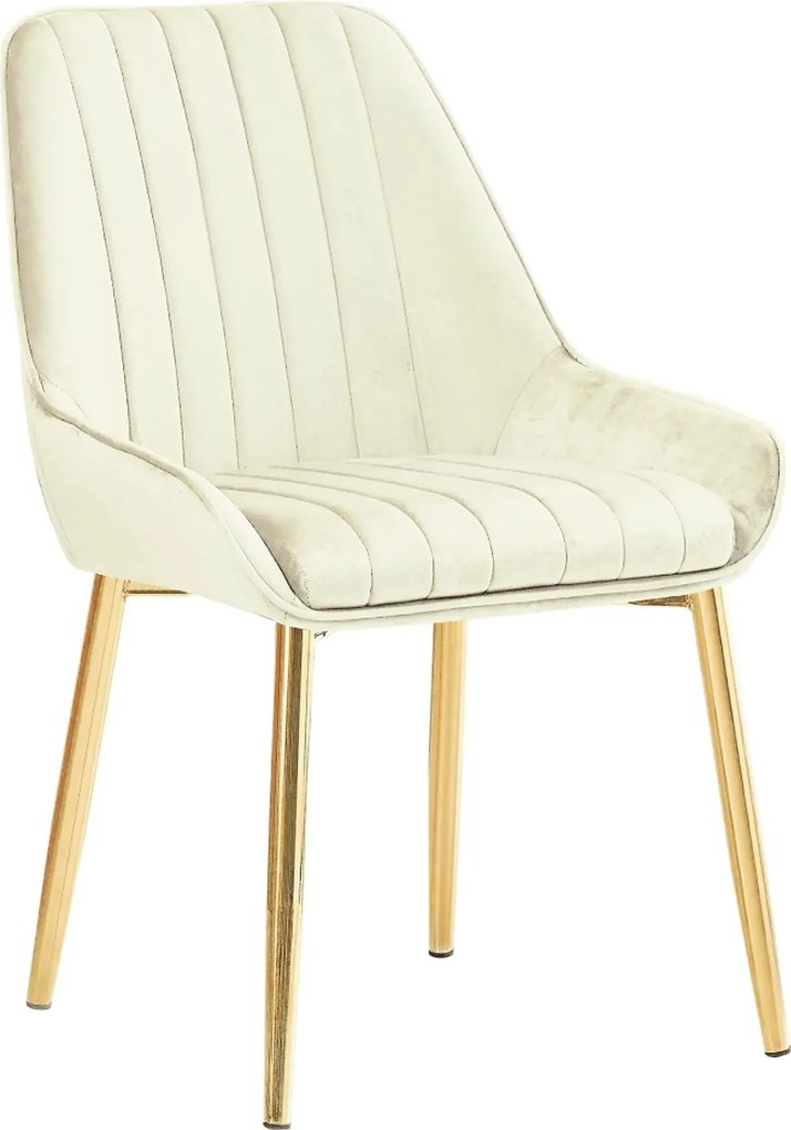Scaun catifea dining PERLIA, bej/auriu, stofa catifelata/metal, 56x62x