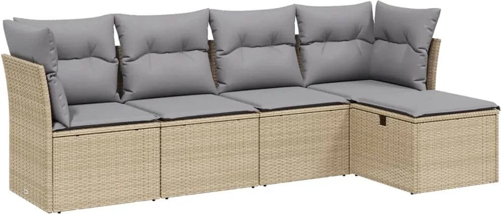 vidaXL Set canapele de grădină, 5 piese, cu perne, bej, poliratan