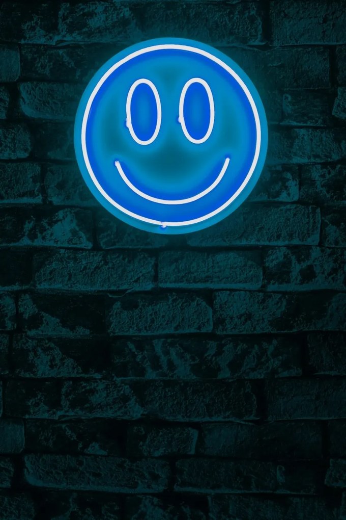 Decoratiune luminoasa LED de perete Smiley Albastru 27 cm