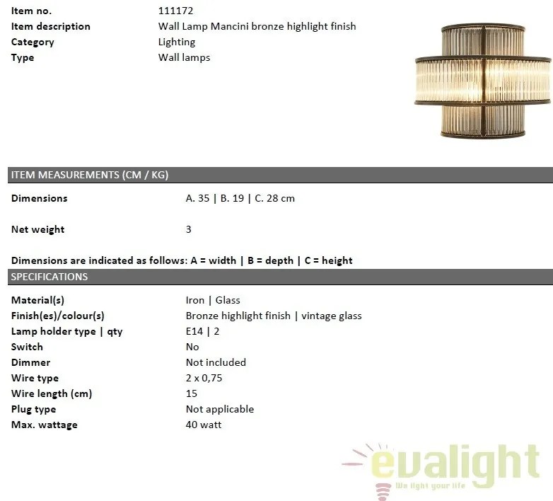 Aplica eleganta design LUX Mancini bronz 111172 HZ
