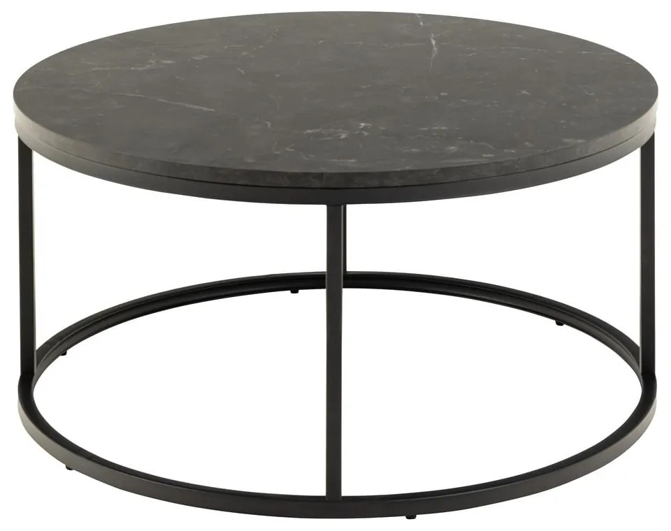 Măsuță de cafea neagră rotundă cu blat cu aspect de marmură ø 80 cm Spiro – Actona