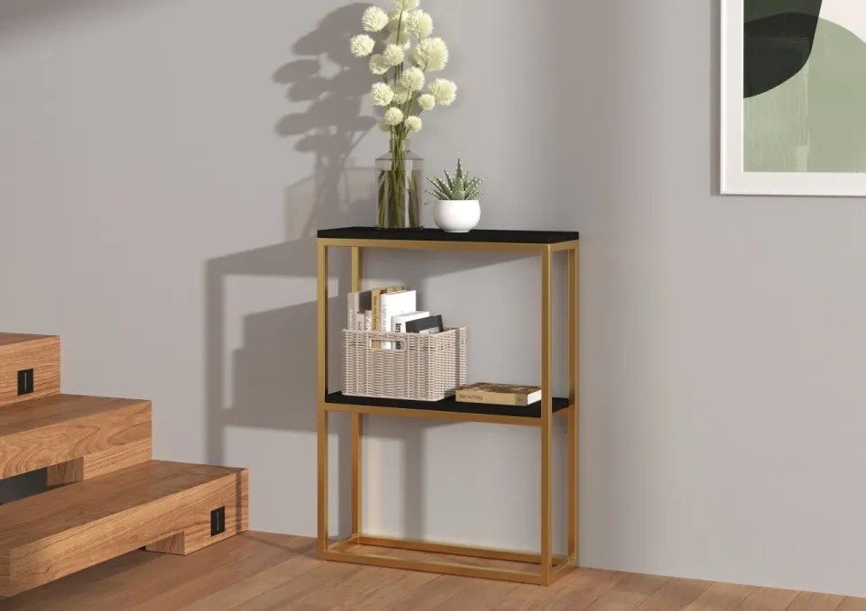 Consolă hol, 60x20x80 cm, MASON, ADRK Furniture (Culoare: Auriu / Alb)