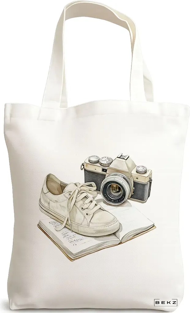 Sacosa de Panza pentru Cumparaturi, Geanta Tote, model Books 12 38 x 34.5 cm, Alba, BEKZ®