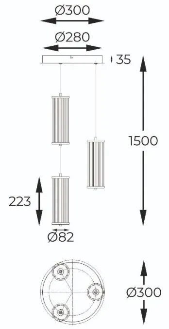 Lustra cu 3 pendule LED CCT si telecomanda Cally