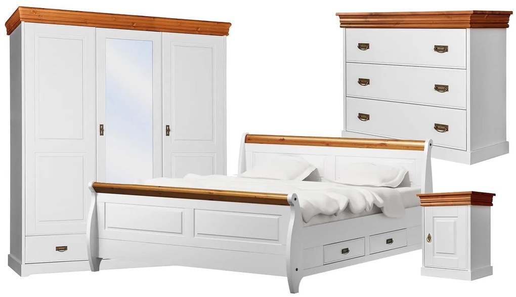 Set Dormitor Florence, Lemn Masiv, Alb-Natur