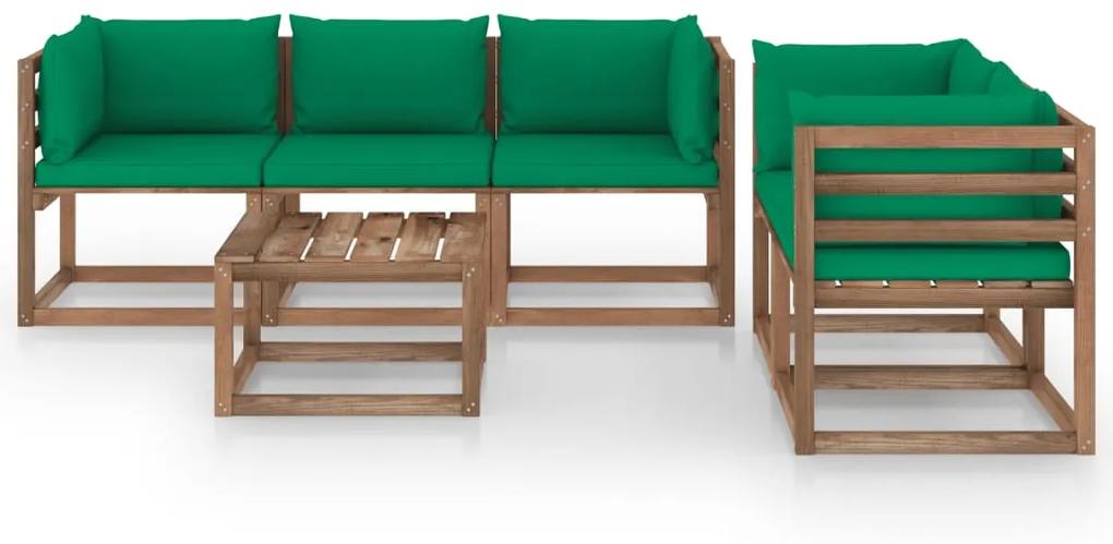 3067409 vidaXL Set mobilier de grădină cu perne verzi, 6 piese