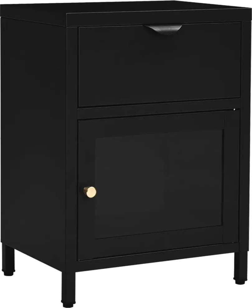 vidaXL Noptieră, negru, 40x30x54,5 cm, oțel și sticlă