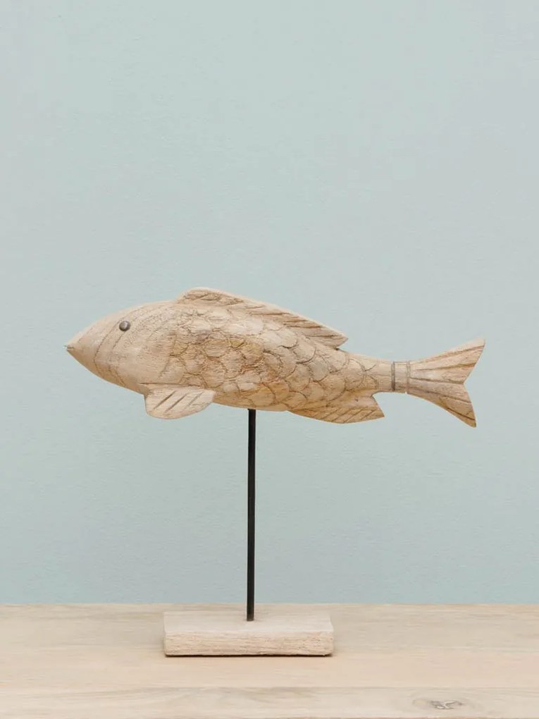 Decoratiune in forma de peste, din lemn reciclat, H28 Wooden Fish