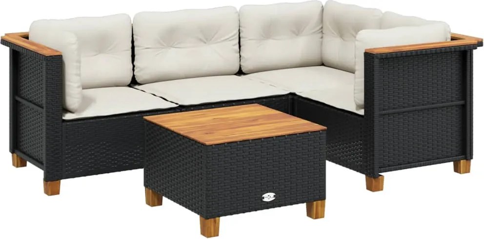 vidaXL Set mobilier de grădină cu perne, 5 piese, negru, poliratan