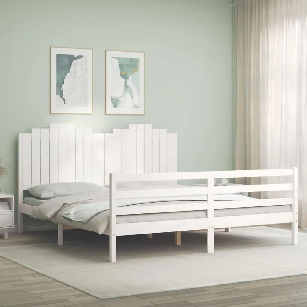 3194197 vidaXL Cadru de pat cu tăblie Super King Size, alb, lemn masiv