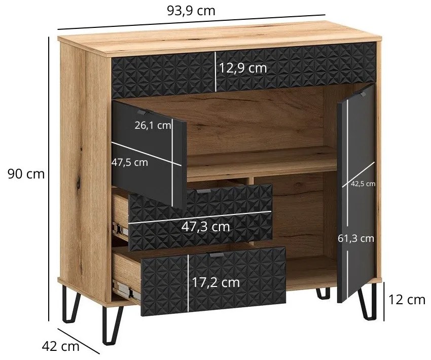 Comodă Botones (stejar evoke + negru) . 1116778