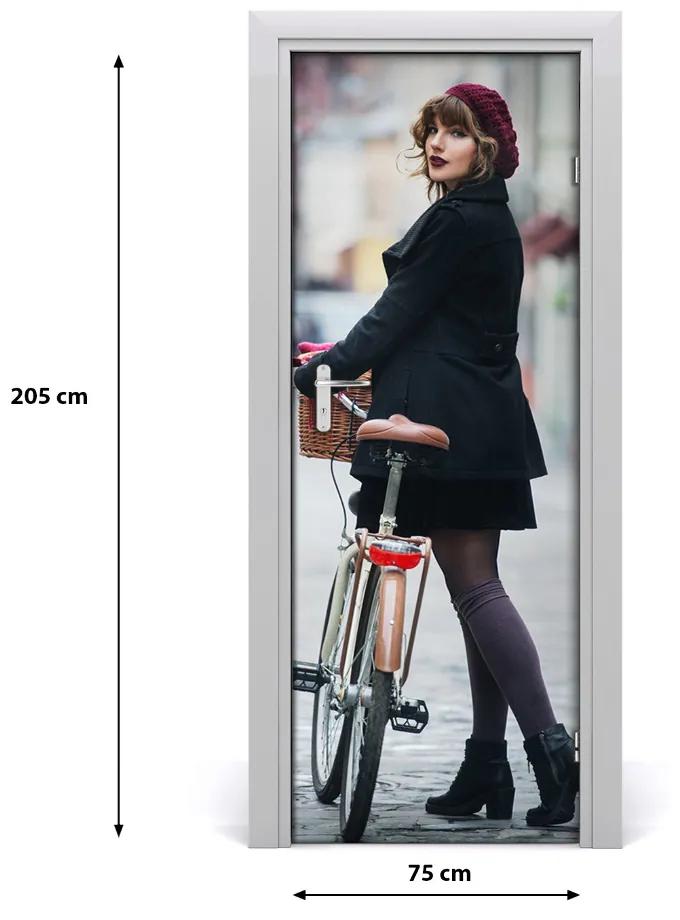 Autocolante pentru usi Autoadeziv UȘĂ Femeia pe bicicleta