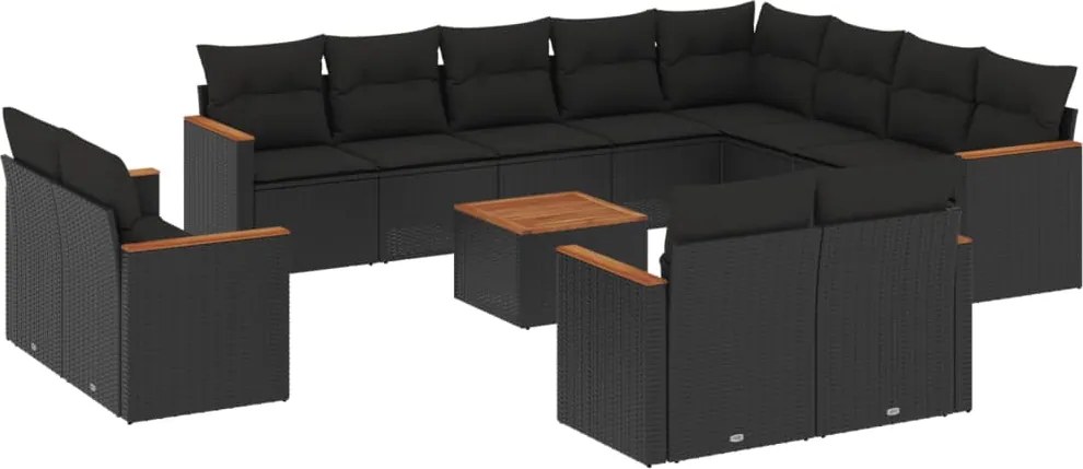 vidaXL Set mobilier de grădină cu perne, 13 piese, negru, poliratan