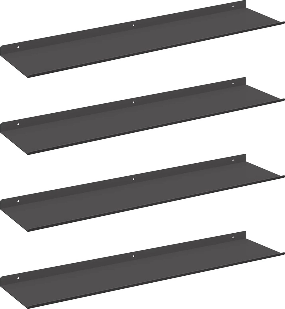 vidaXL Raft suspendat Pe perete 4 pcs Negru 80 x 18 x 2,5 cm Oțel