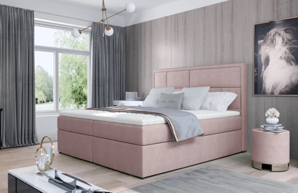 Pat tapitat, continental boxspring, cu lada pentru depozitare, 160x200 cm, Meron 162, Eltap (Culoare: Gri deschis texturat / Sawana 21)