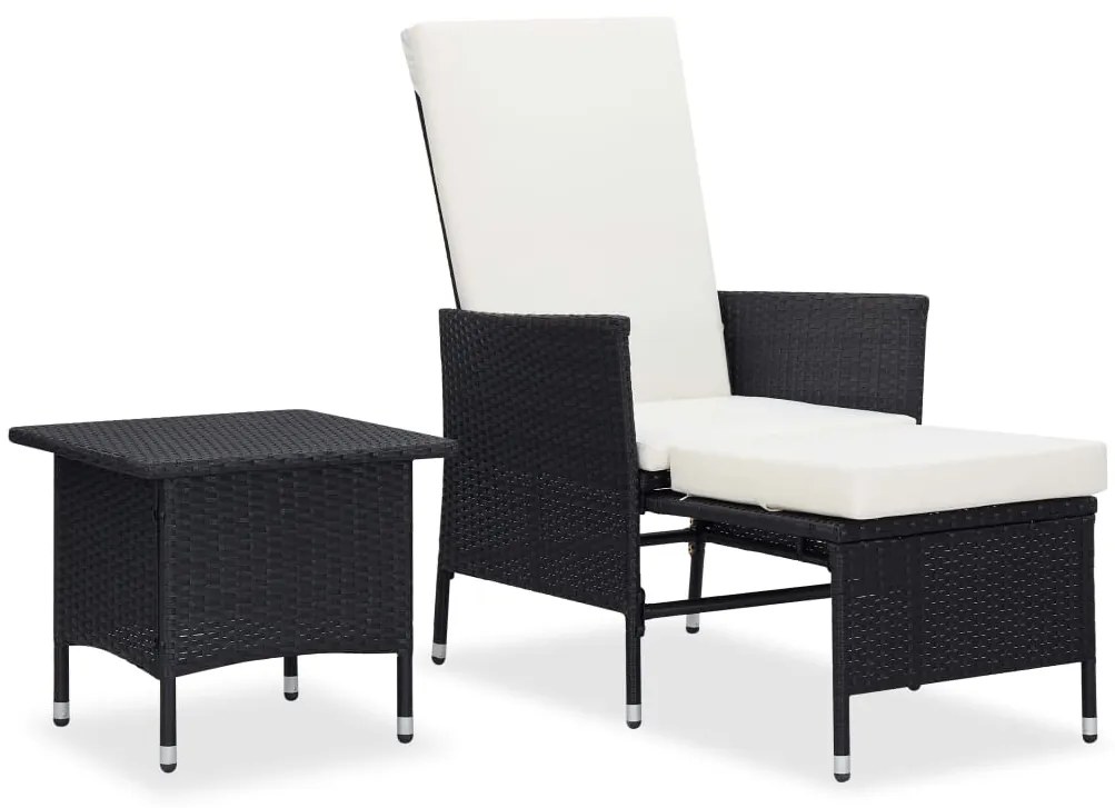 vidaXL Set mobilier de grădină cu perne, 2 piese, negru, poliratan