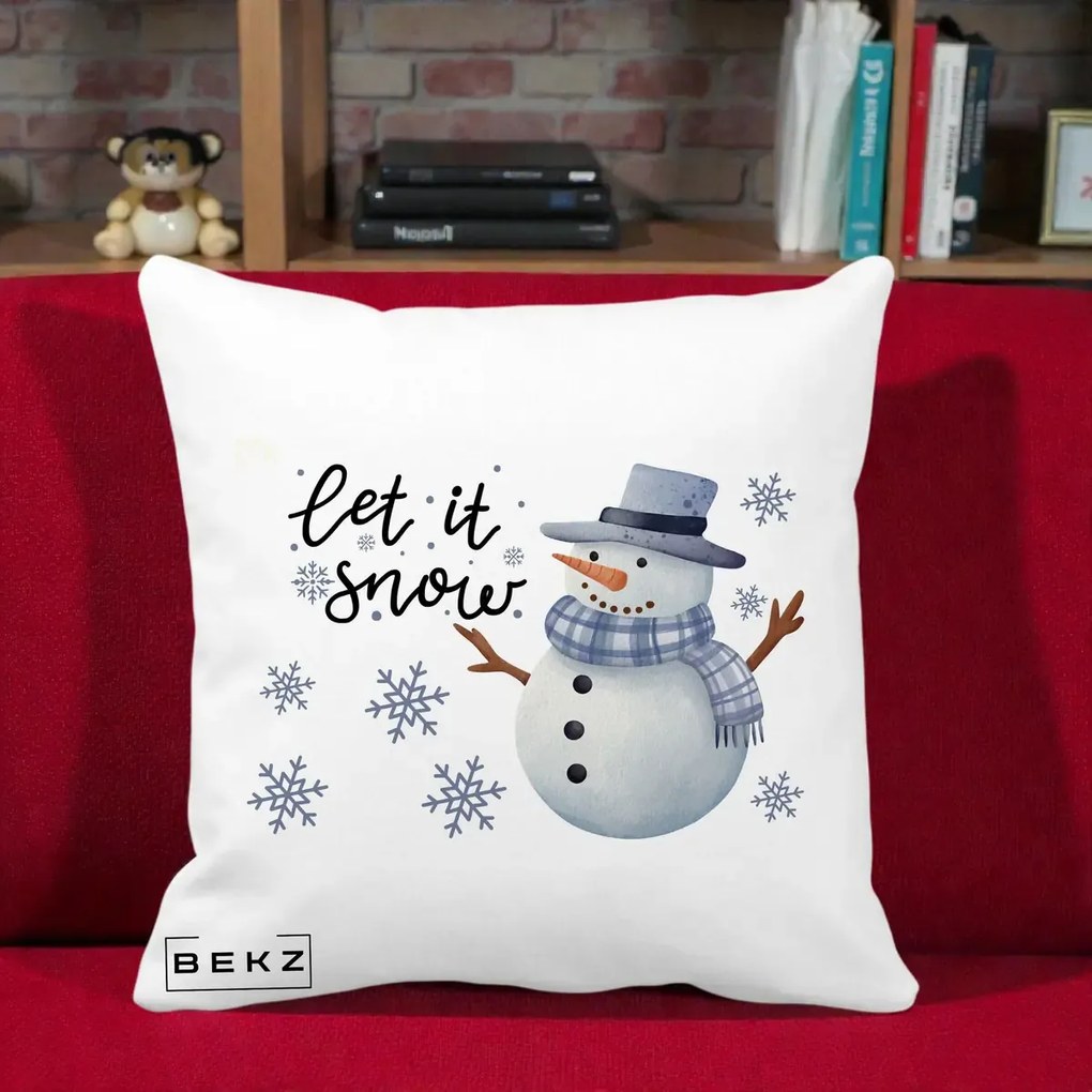 Perna Decorativa Let It Snow Om de Zapada, 40x40 cm, Alba Mata, Husa Detasabila, Perna Inclusa, BEKZ®
