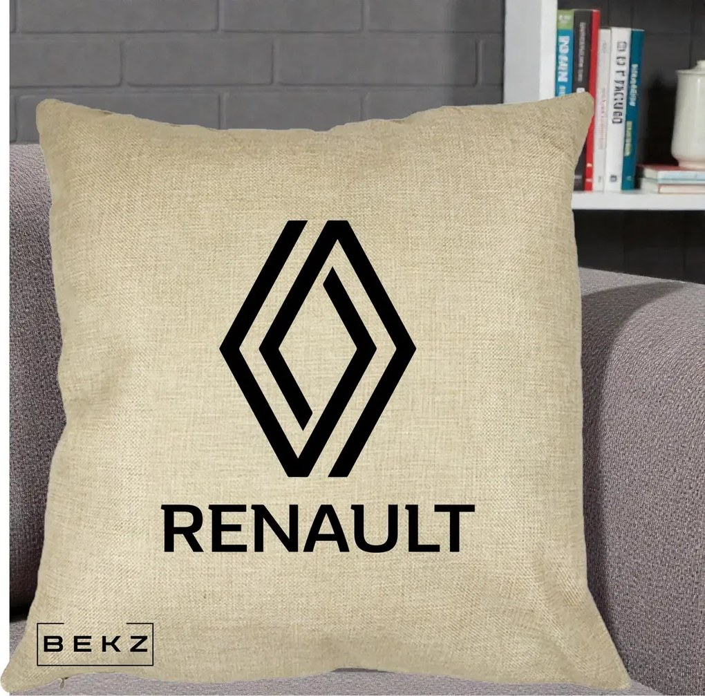Perna Personalizata cu emblema Renault, 40x40 cm, Crem, Husa Detasabila, Perna Inclusa, BEKZ®