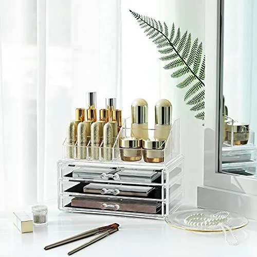 Organizator cosmetice cu 3 sertare, plastic, transparent, Songmics