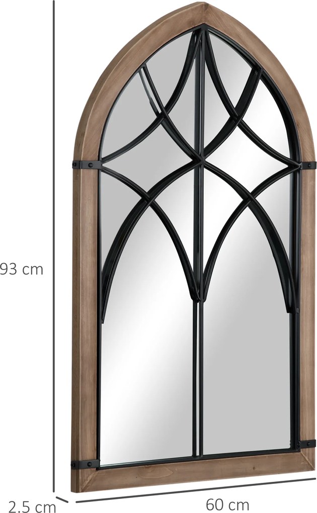 HOMCOM Oglindă de Perete cu Formă de Arc, Detalii Moderne și Cârlige, Oglindă din MDF și Sticlă, 60x93 cm, Maro și Negru | Aosom Romania