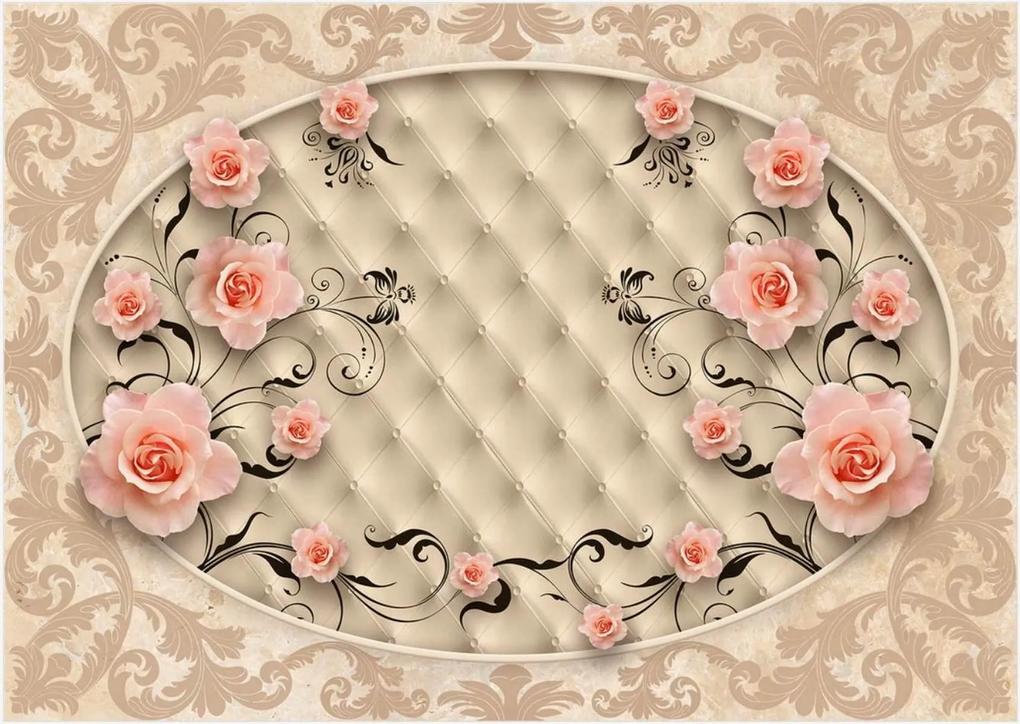Fototapet 3D, Trandafiri roz pe un fundal bej Art.05142