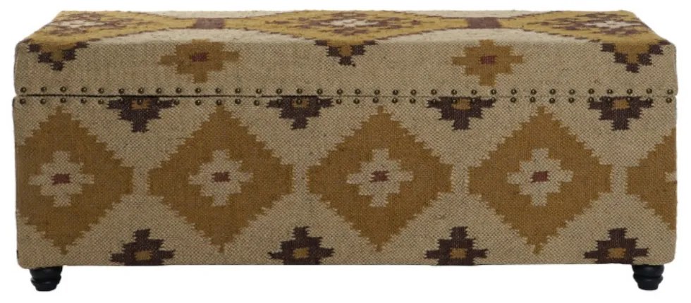 Cufar vintage killim, din lemn masiv imbracat in lana si bumbac, Nomad