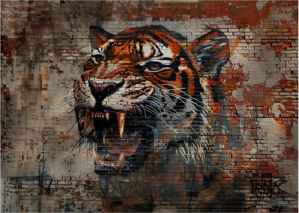 Tablou pe sticlă - Tigru din Cărămizi (70x50 cm)