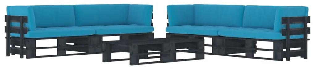 3067013 vidaXL Set mobilier paleți cu perne, 6 piese, negru, lemn pin tratat